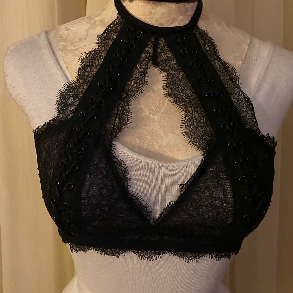 Victoria Secret Black Lace Halter Bra Large
